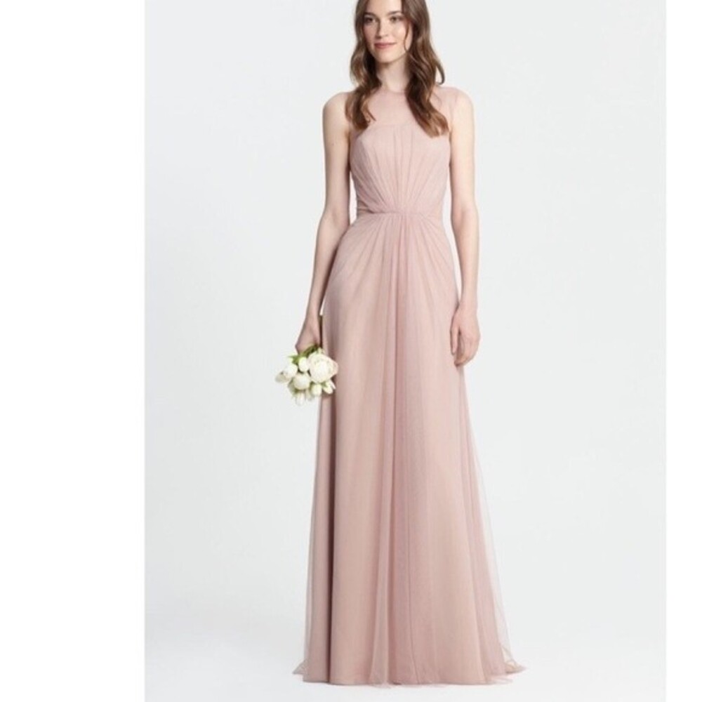 MONIQUE LHUILLIER BRIDESMAIDS Illusion Inset Tulle Gown in Rose 10 NWOT